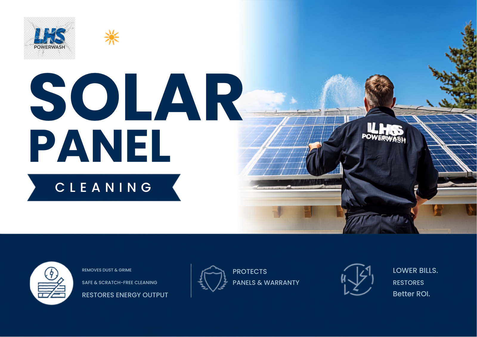 Solar panel cleaning on a Utah rooftop by LHS Powerwash